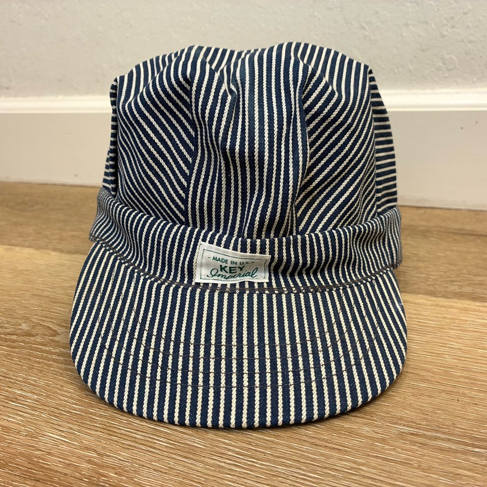 Vintage KEY Imperial Railroad Stripe Engineer Cap USA Size 6 7/8 (New Old Stock)